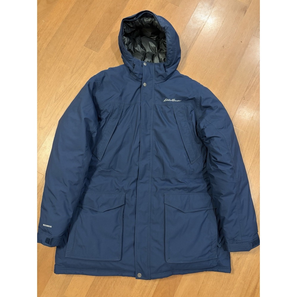 Eddie Bauer Jacket XXLT 2XL Tall Blue Parka Down Insulated WeatherEdge Hood EUC